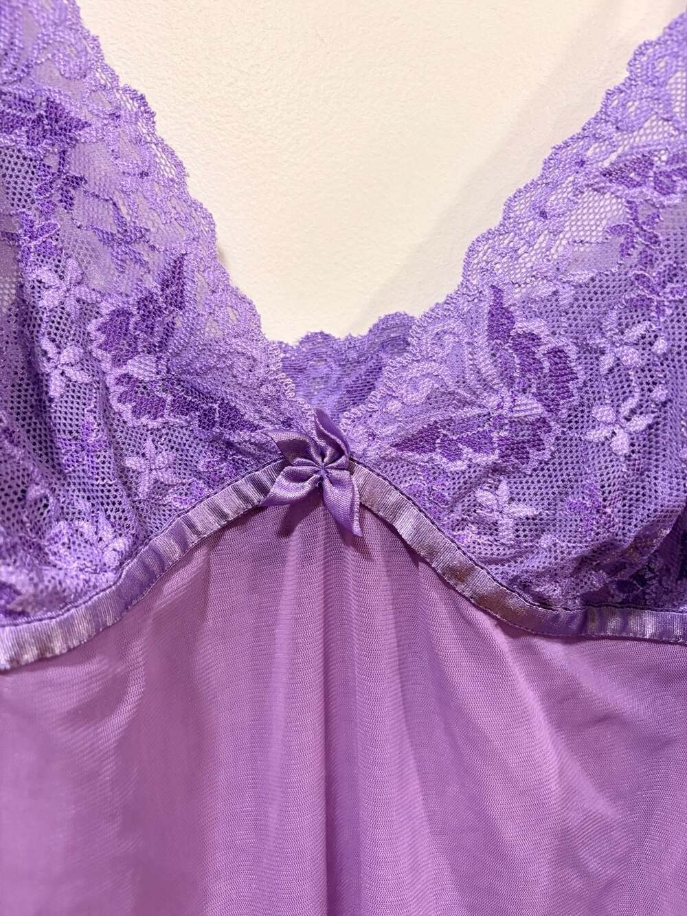 Fredericks of Hollywood Lingerie Babydoll Tank Purple Sheer Ribbon Trim - Picture 3 of 13